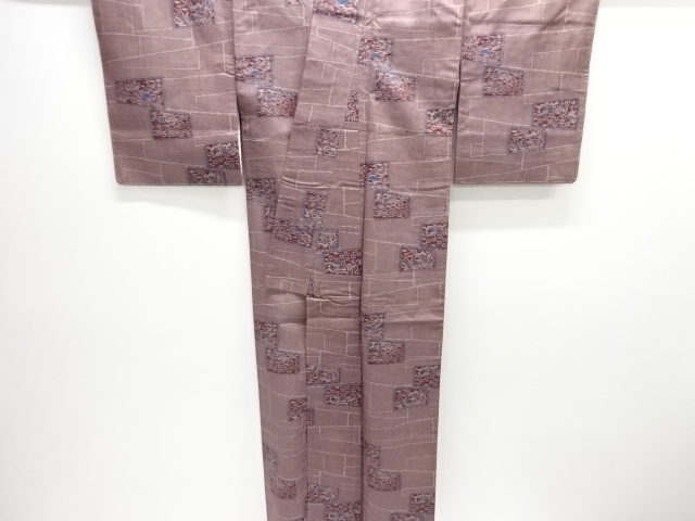  未使用品　石畳に家屋風景模様織り出し西陣お召着物